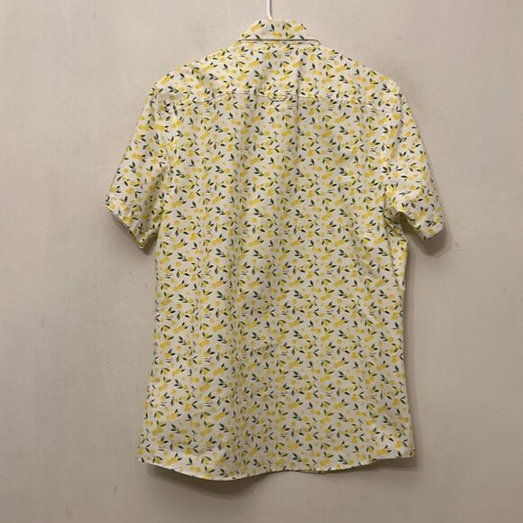 Nordstrom lemon pattern short sleeve button down trim fit shirt Size M EUC - Picture 5 of 10